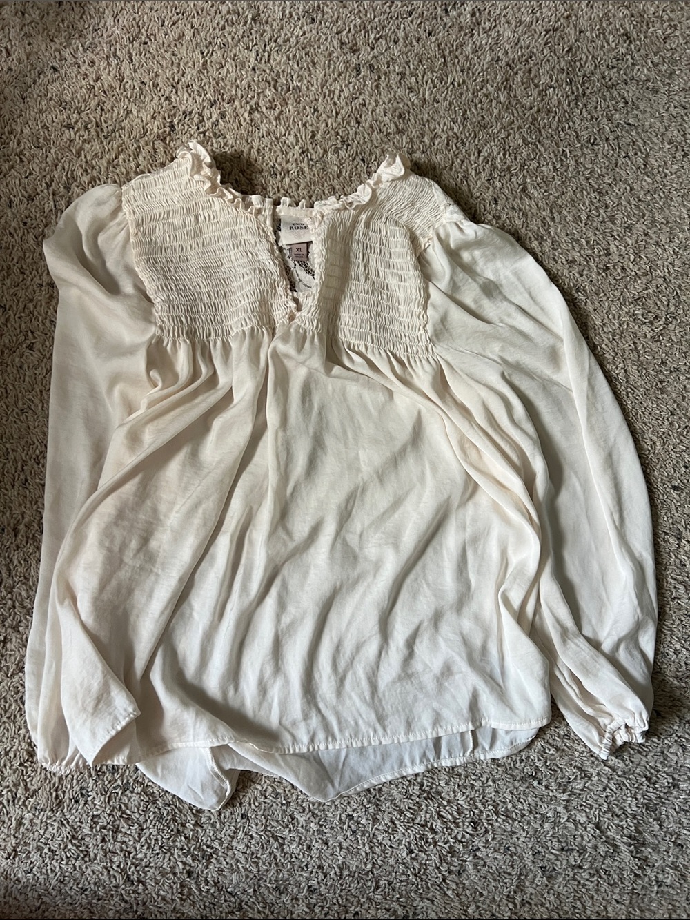 Knox Rose Cream Smocked Yoke Long-Sleeve Peasant Blouse